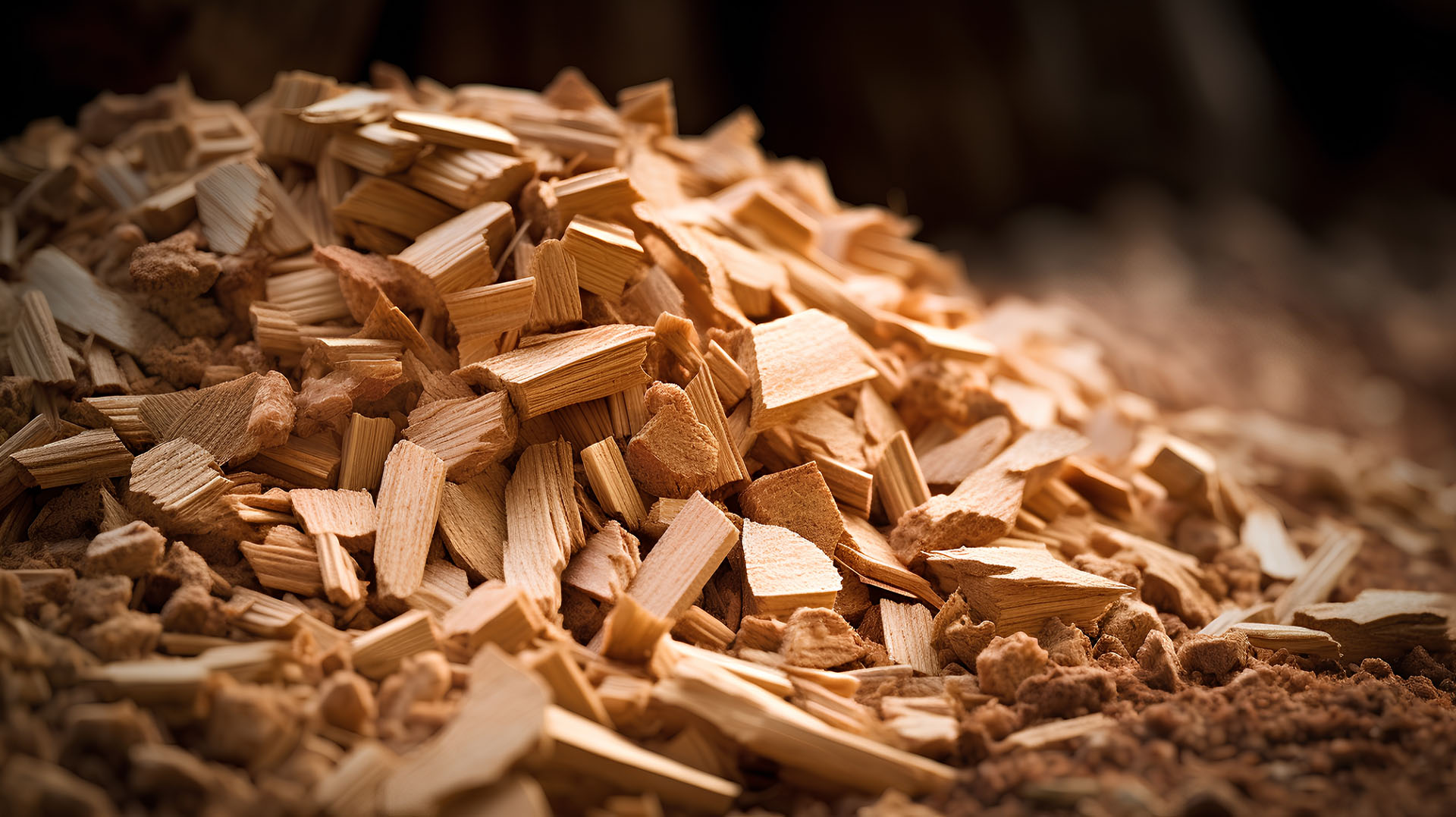 Wooden shavings close up. Selective focus. Toned.